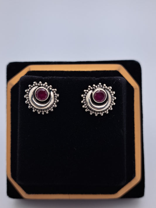 Pink Centred Antique Half Moon Stud