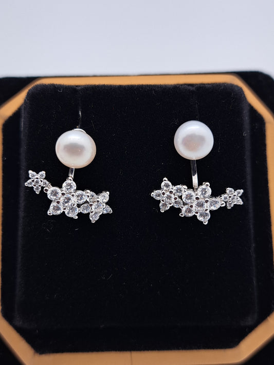 Pearl Drop Zr Floral Stud