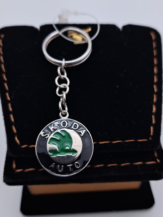 Skoda Enamel Silver Keychain