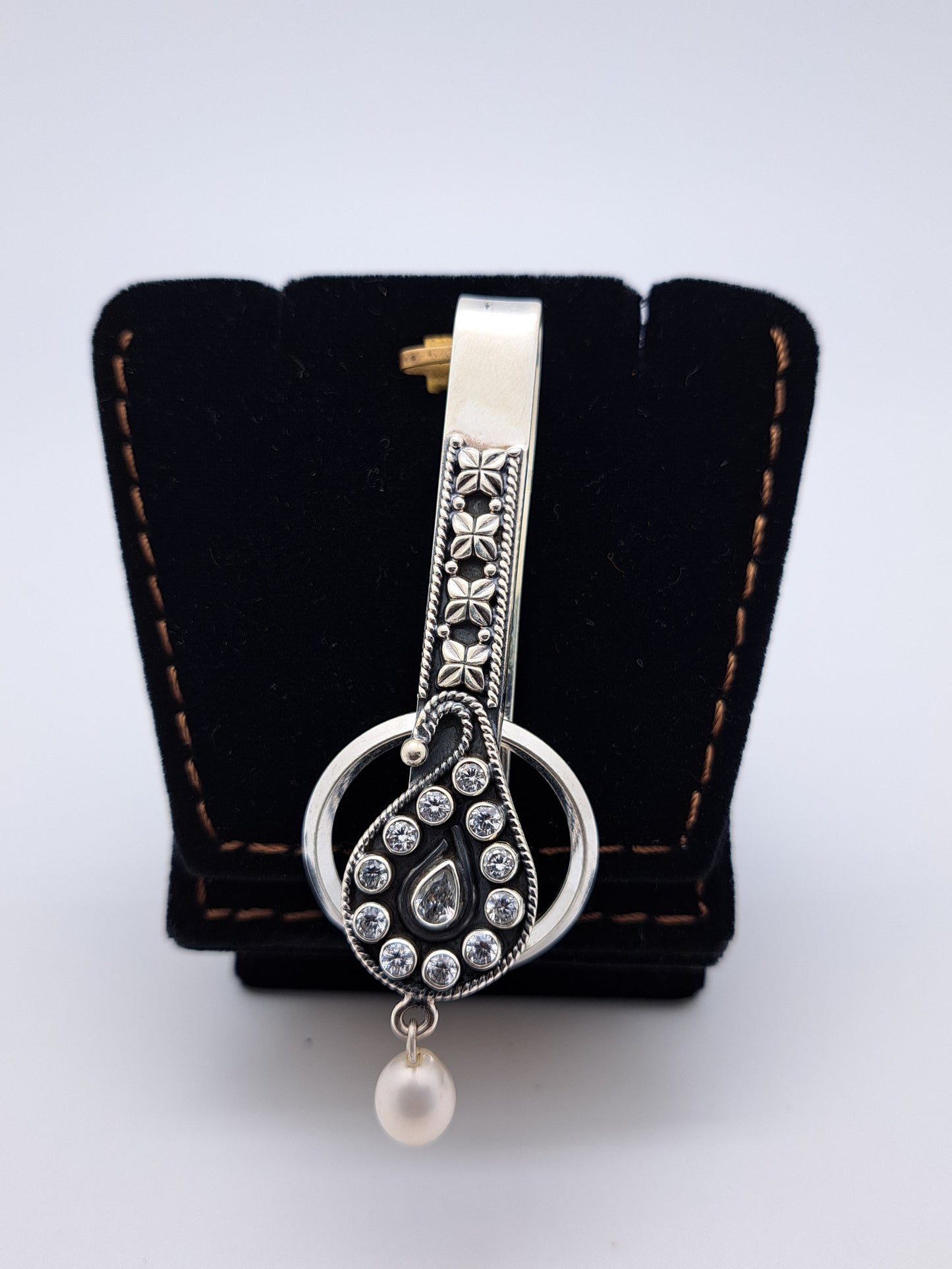 Antique Finish Mango Designed Key chain with a pearl drop