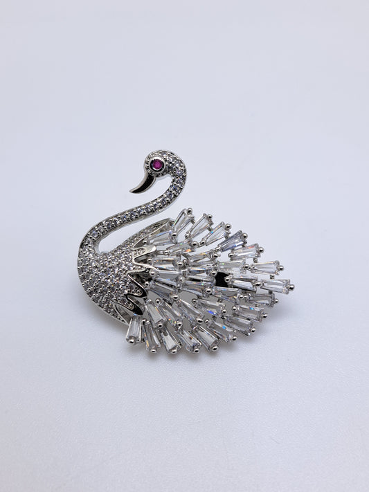 92.5 Silver full white Swan Saree Brooch