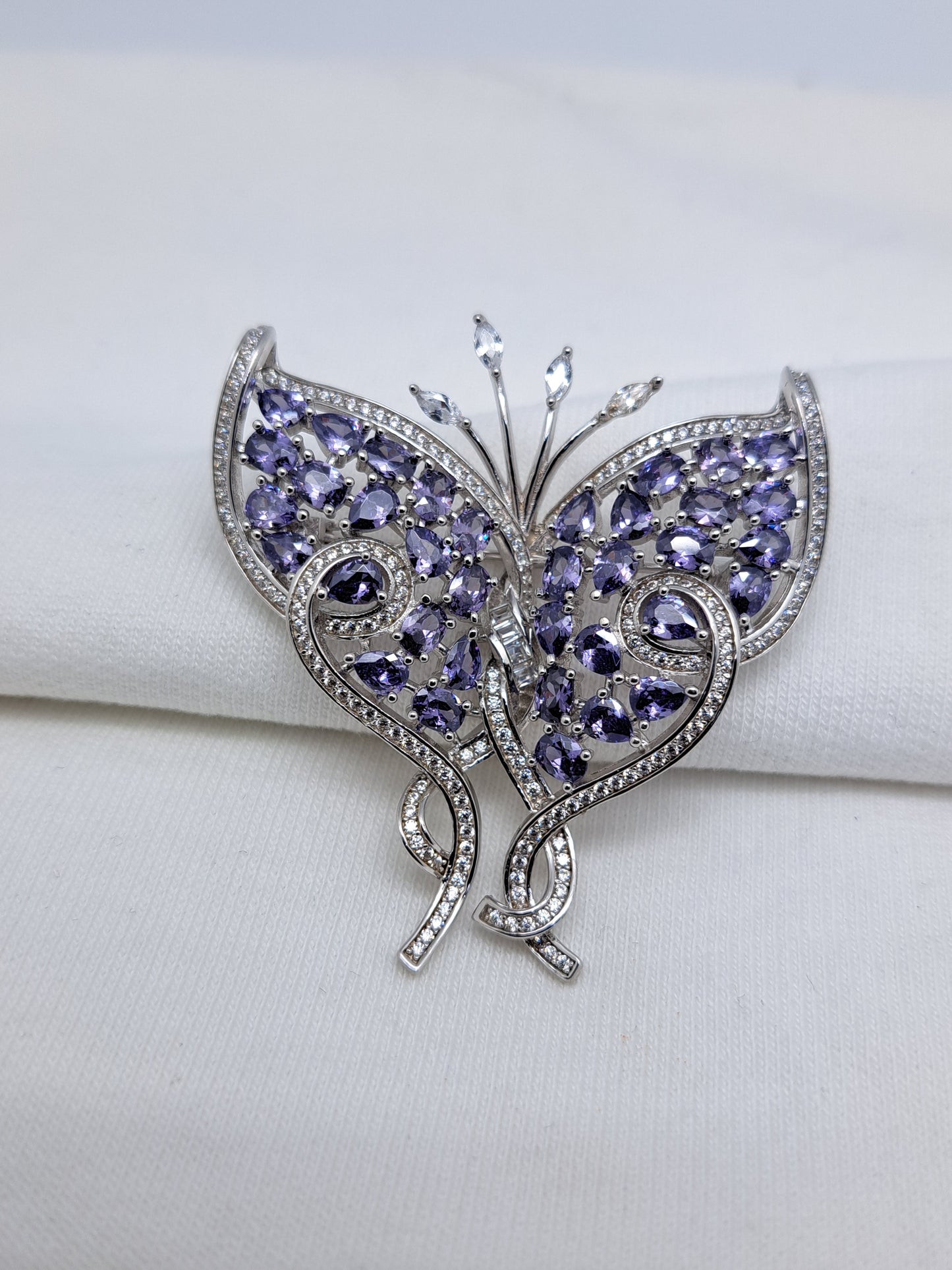 92.5 Silver ZR Framed Blue Butterfly Saree Brooch