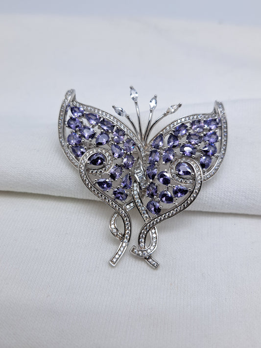 92.5 Silver ZR Framed Blue Butterfly Saree Brooch