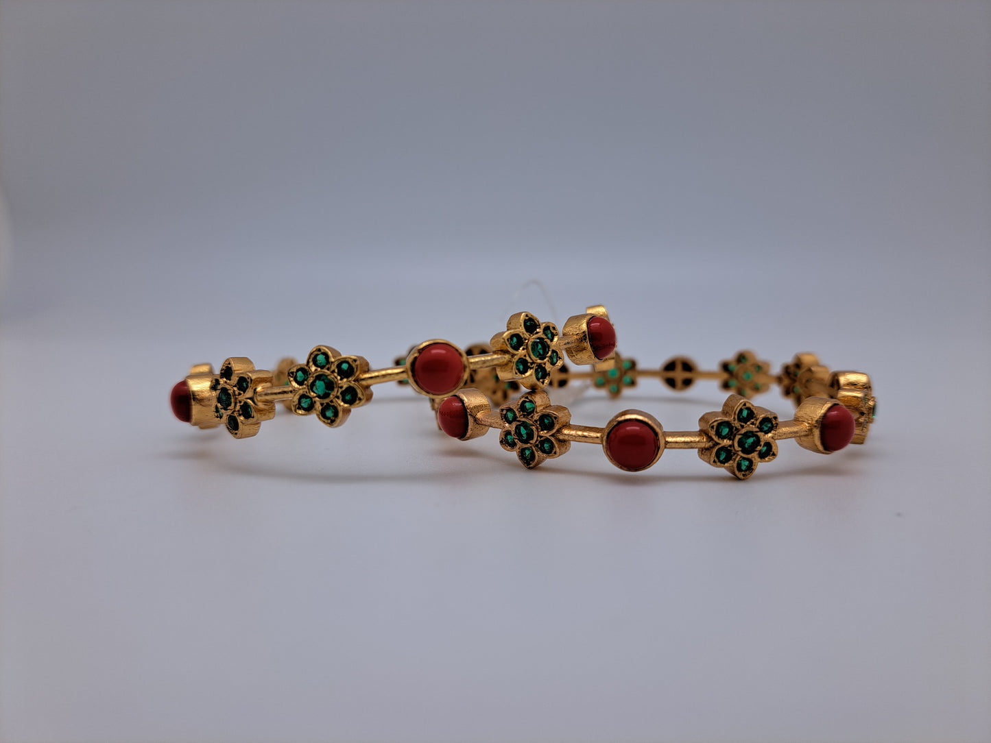 Coral and Emerald  Stone Floral G.Polished