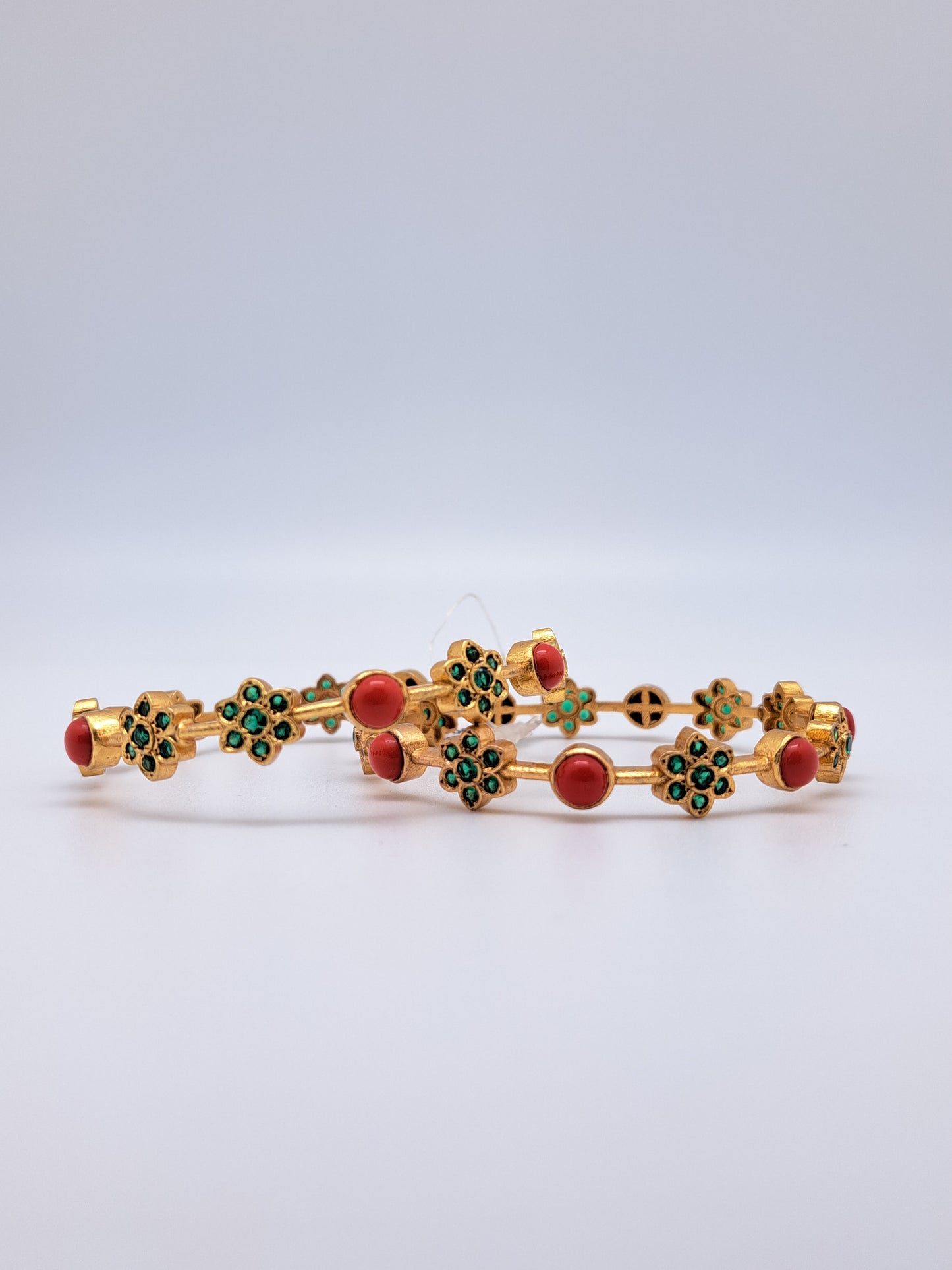 Coral and Emerald  Stone Floral G.Polished