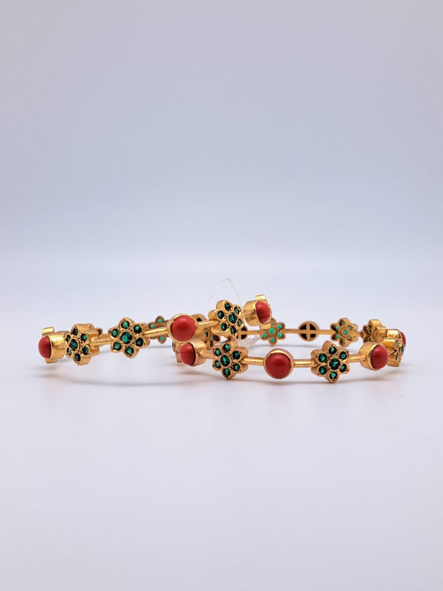 Coral and Emerald  Stone Floral G.Polished