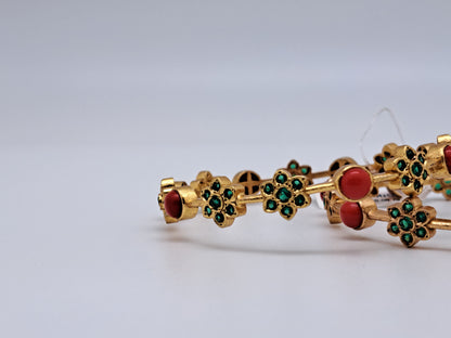 Coral and Emerald  Stone Floral G.Polished