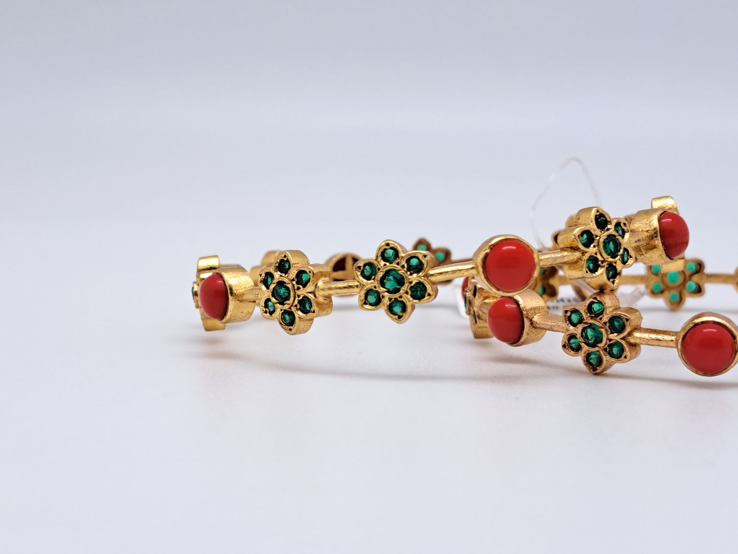 Coral and Emerald  Stone Floral G.Polished