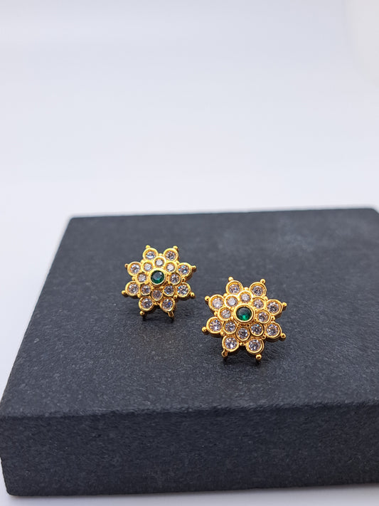 Gold Polish White AD Greenstone  Stud