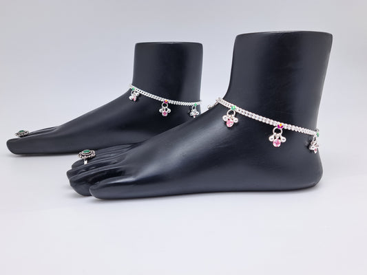Leaf Desined Glitter Enamel Anklet