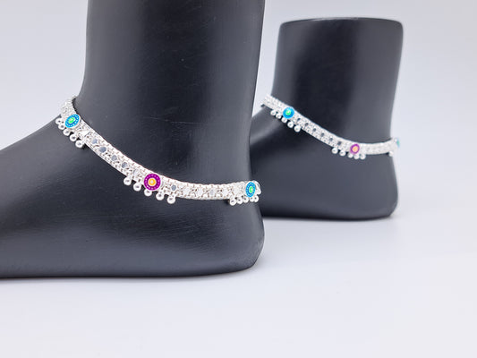 Pink and Green Machine Chain Anklet