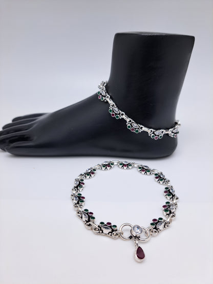 Red Green and white Full Stone Anklet