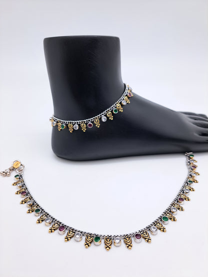 2 Tone Red & Green Thinn Layered Anklet
