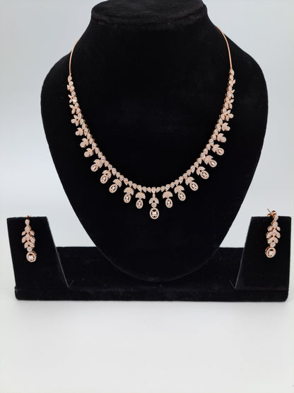 Rosegold Zircon Floral Neck Set