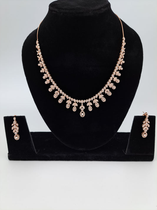 Rosegold Zircon Floral Neck Set