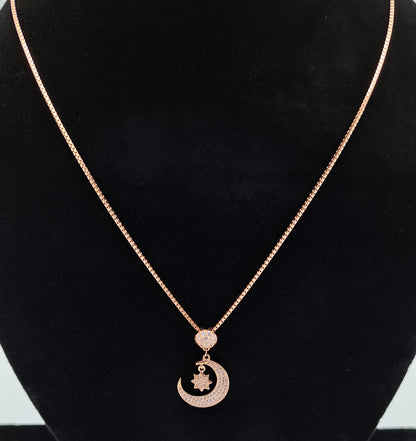 Rosegold Zircon Moon and Star Neck Set