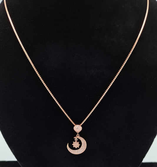 Rosegold Zircon Moon and Star Neck Set