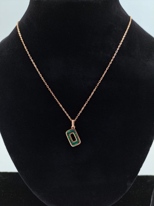 Rose gold chain with Dark Green Pendant