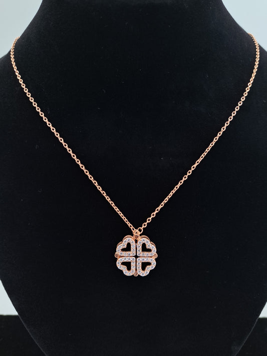 Rose gold chain with AD 4 Hearts Pendant