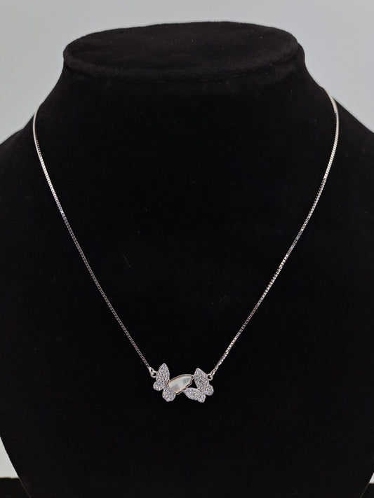 Silver Chain with Tiny Butterflies Pendant