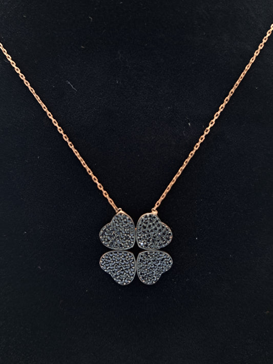 Rose gold Thin chain with a 4 Heart Blackstone Pendant