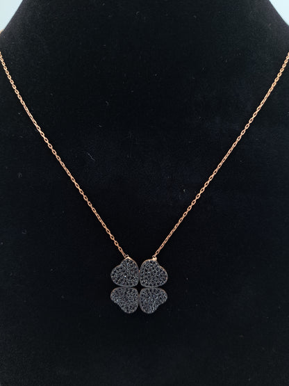 Rose gold Thin chain with a 4 Heart Blackstone Pendant
