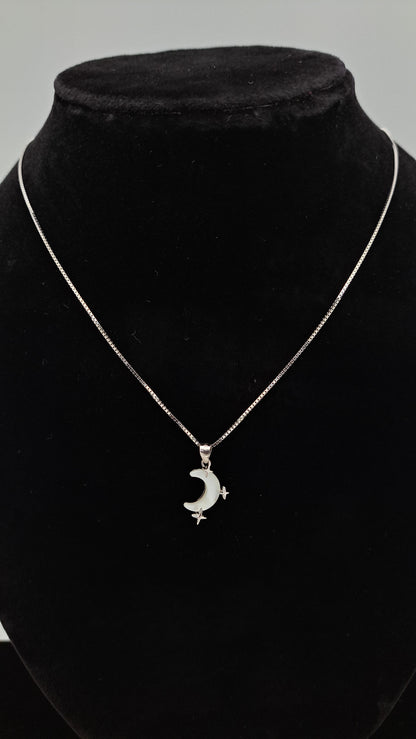 Silver Chain with MOP Moon Pendant