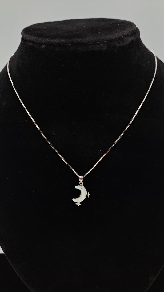 Silver Chain with MOP Moon Pendant