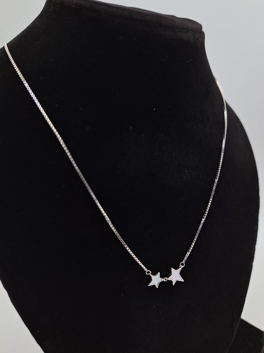 Silver Chain with Tiny Stars MOP Pendant