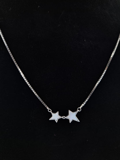 Silver Chain with Tiny Stars MOP Pendant