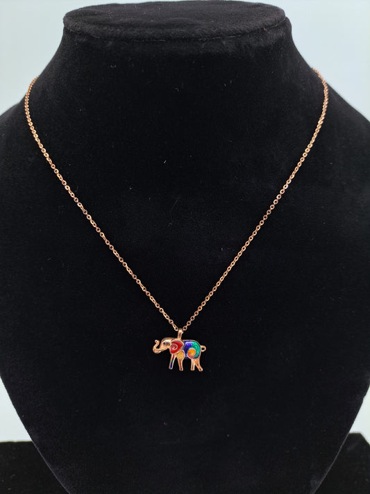 Rose gold chain with Multicolour Tusker Pendant