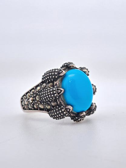 Blue Turqoise Ring with Black Microstone emblished