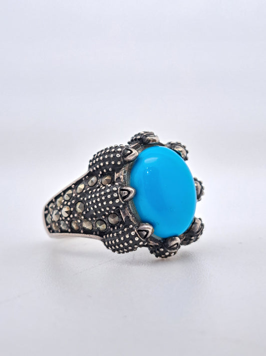 Blue Turqoise Ring with Black Microstone emblished