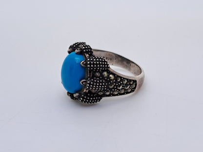 Blue Turqoise Ring with Black Microstone emblished