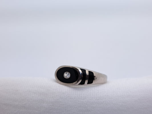 Silver Black Band Ring with a AD stone