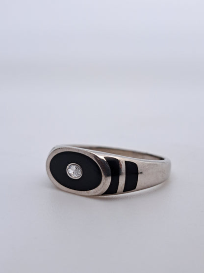 Silver Black Band Ring with a AD stone