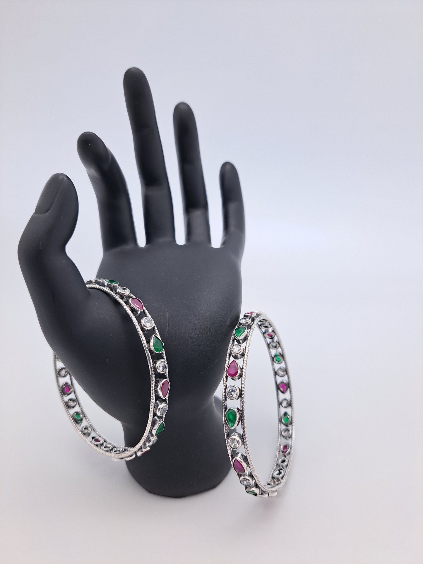 Antique Finish Bangle with  Bindi Shape Red & Green Stone