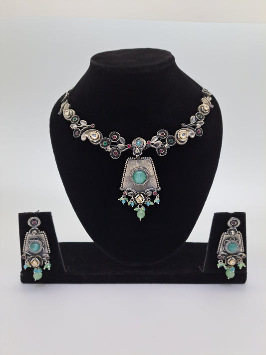 Party Wear Necklace adorned with colorful stones