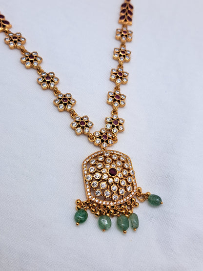 White stone Ruby Centered Gold Polish Necklace