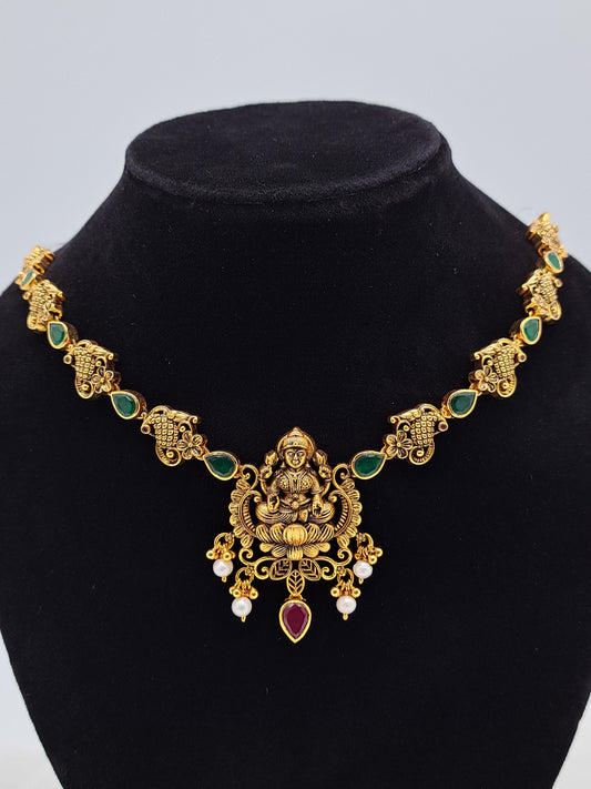 Antique Finish Temple Jewellery with Lakshmi Idol