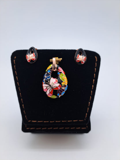 Multicolored Enamel Butterfly Pendant set