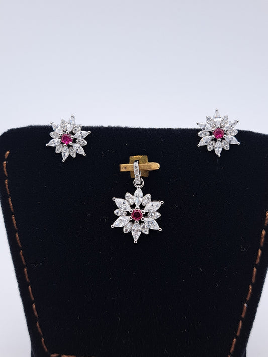 White Zr Tradition Pink Center Pendnt set