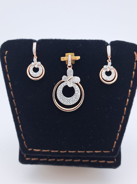 White Zircon Butterfly RoseGold Pendant