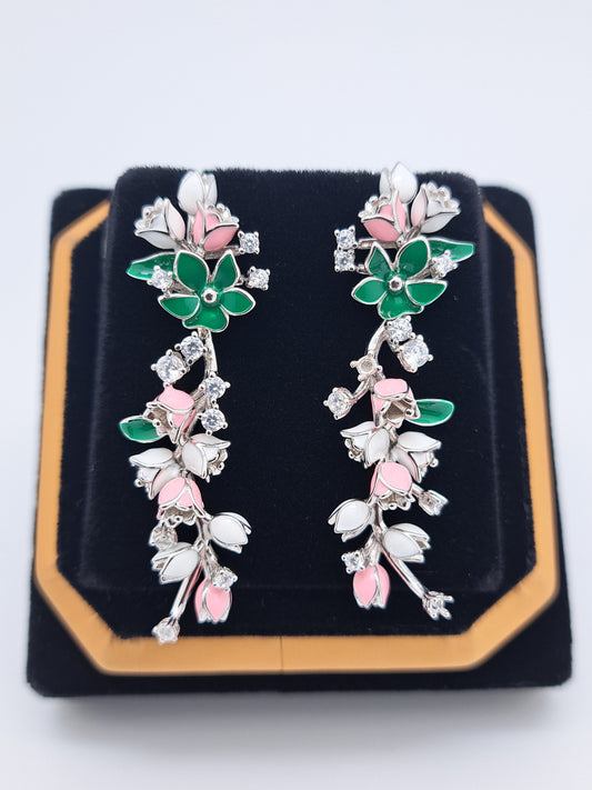 Rose Plant Floral Earrings
