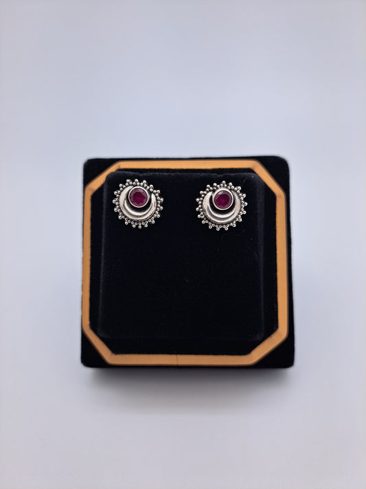 Pink Centred Antique Half Moon Stud