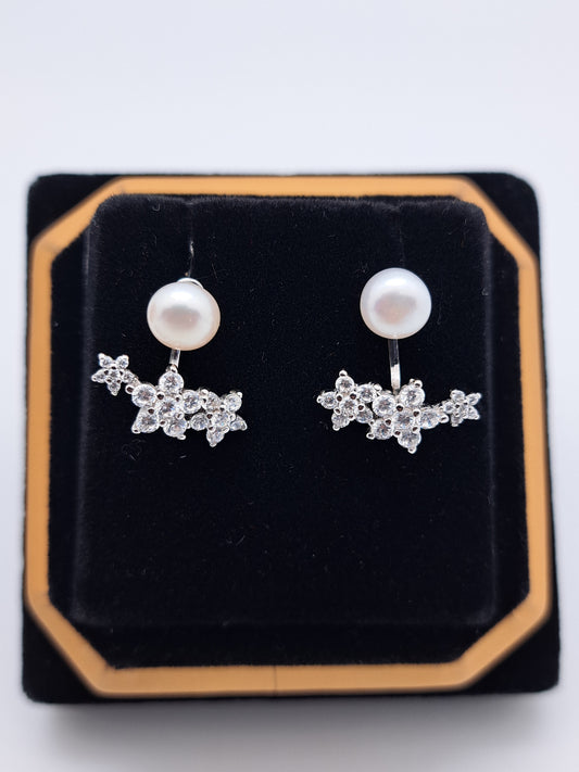 Pearl Drop Zr Floral Stud