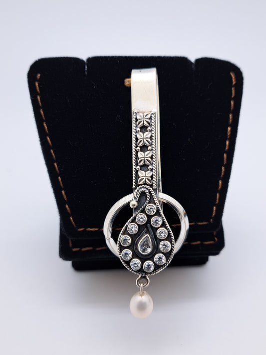 Antique Finish Mango Designed Key chain with a pearl drop