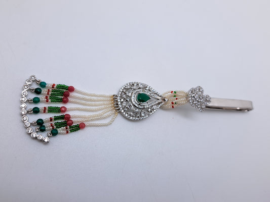 Green stone pearl drops Keychain