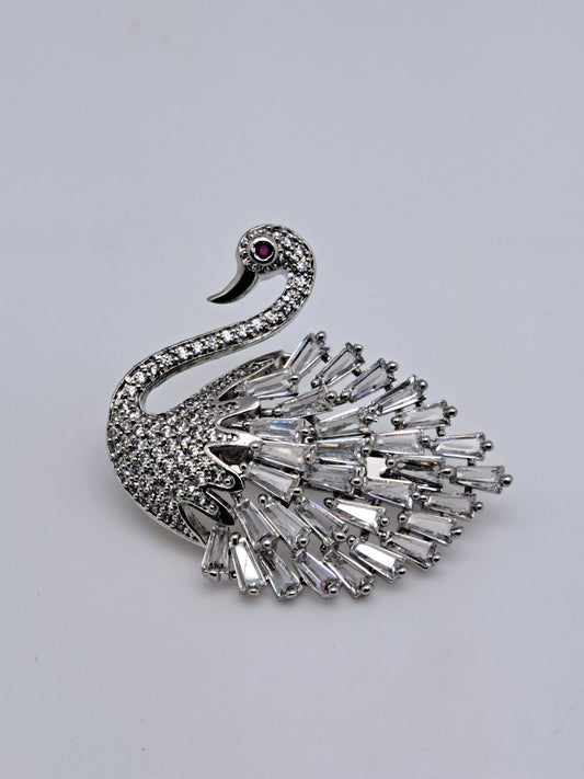 92.5 Silver full white Swan Saree Brooch