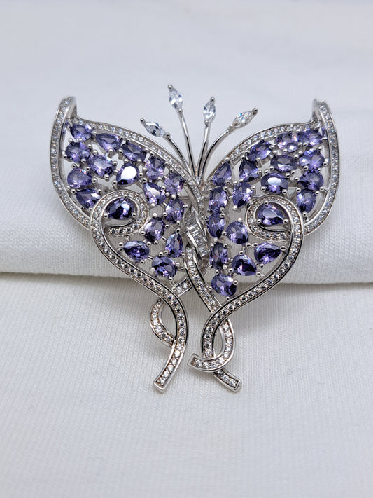92.5 Silver ZR Framed Blue Butterfly Saree Brooch